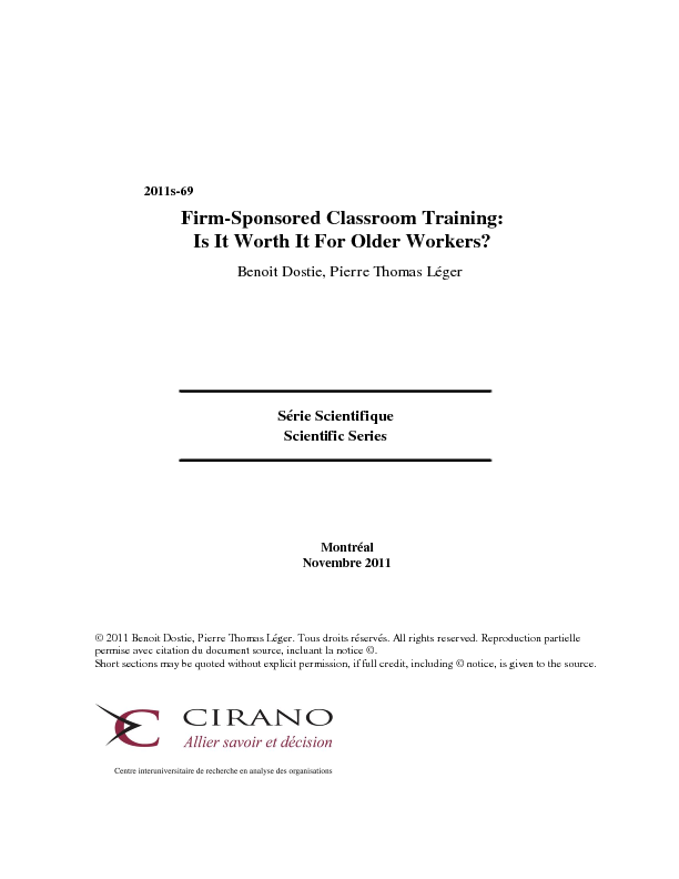 Firm-Sponsored Classroom Training: Is It Worth It For Older Workers?