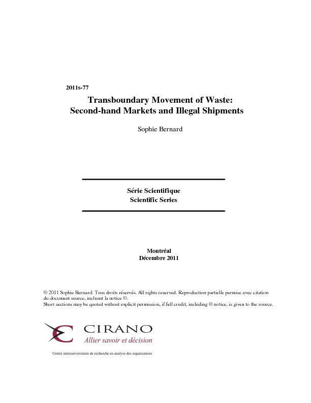 Transboundary Movement of Waste: Second-hand Markets and Illegal Shipments