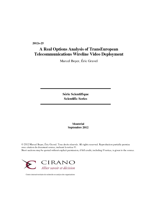 A Real Options Analysis of TransEuropean Telecommunications Wireline Video Deployment