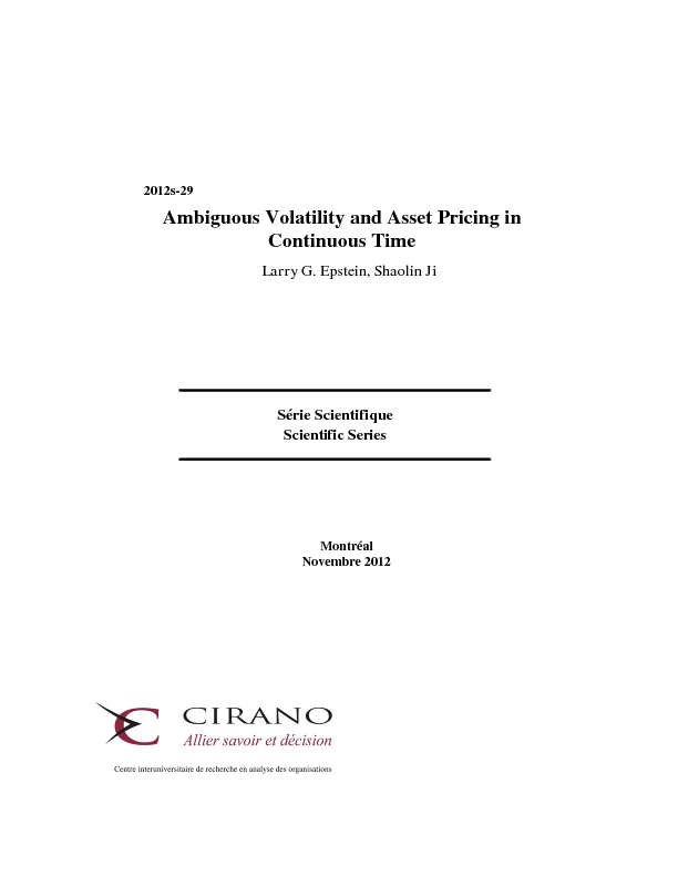 Ambiguous Volatility and Asset Pricing in Continuous Time