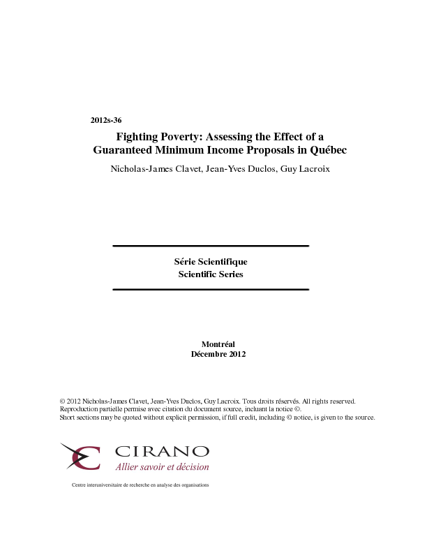 Fighting Poverty: Assessing the Effect of a Guaranteed Minimum Income Proposal in Québec