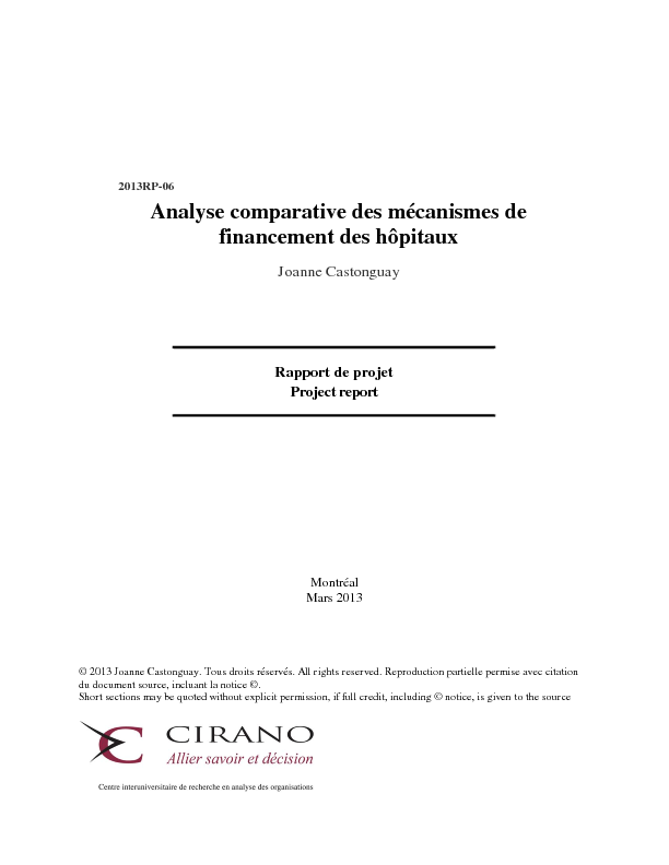 Analyse comparative des mécanismes de financement des hôpitaux