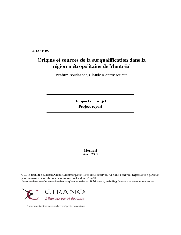Origine et sources de la surqualification dans la région métropolitaine de Montréal