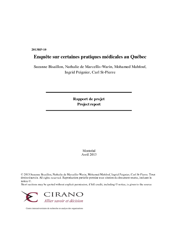 Enquête sur certaines pratiques médicales au Québec