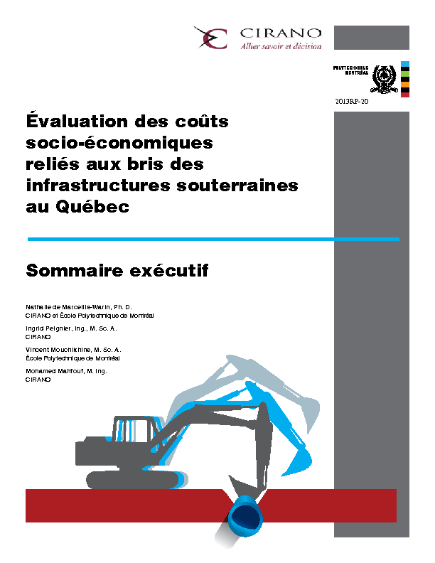 Évaluation des coûts socio-économiques reliés aux bris des infrastructures souterraines au Québec (SOMMAIRE EXÉCUTIF)