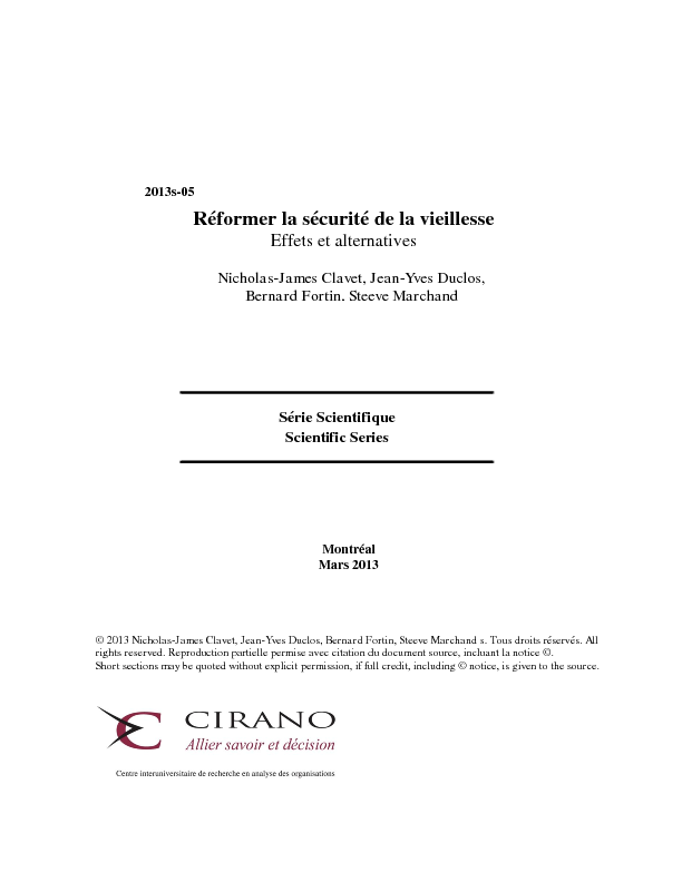 Réformer la sécurité de la vieillesse - Effets et alternatives