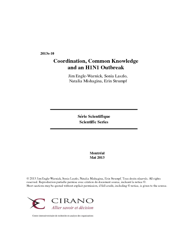 Coordination, Common Knowledge and an H1N1 Outbreak