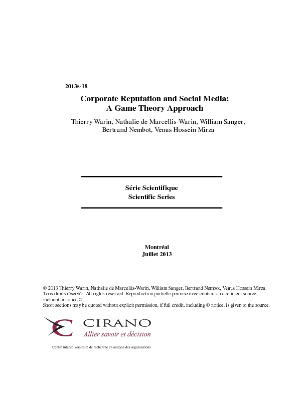 Corporate Reputation and Social Media: A Game Theory Approach