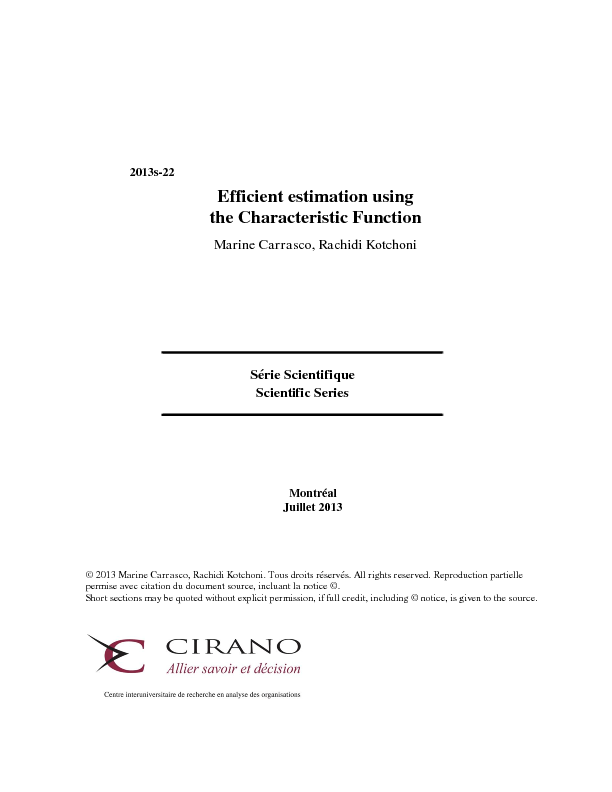 Efficient estimation using the Characteristic Function