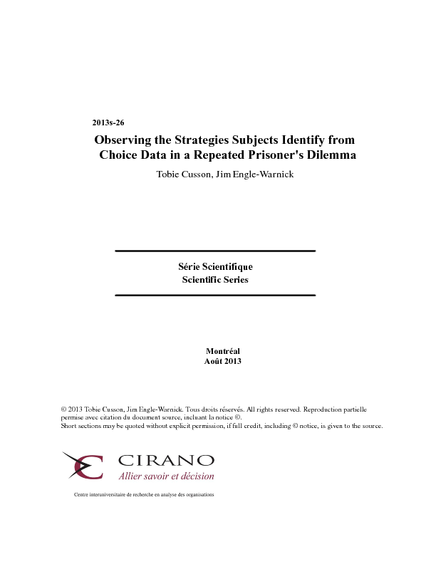 Observing the Strategies Subjects Identify from Choice Data in a Repeated Prisoner
