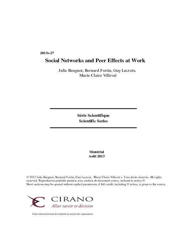 Social Networks and Peer Effects at Work