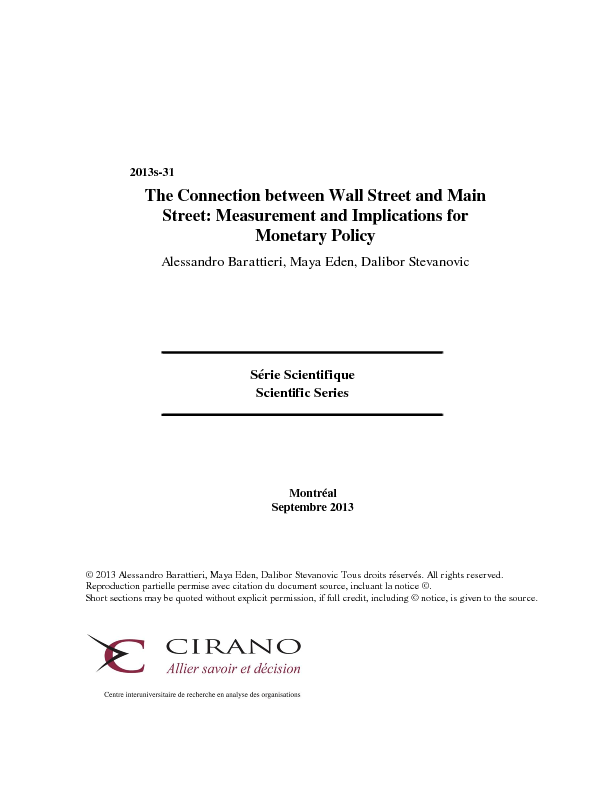 The Connection between Wall Street and Main Street: Measurement and Implications for Monetary Policy