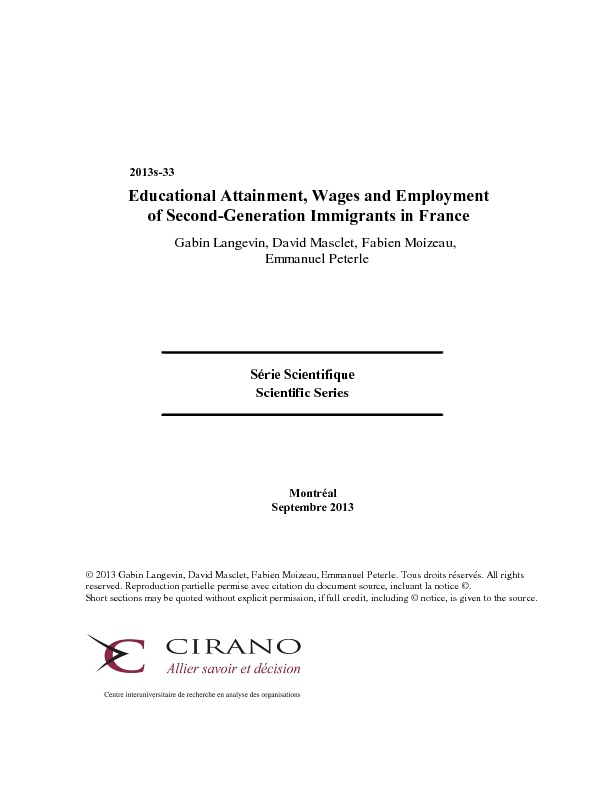 Educational Attainment, Wages and Employment of Second-Generation Immigrants in France