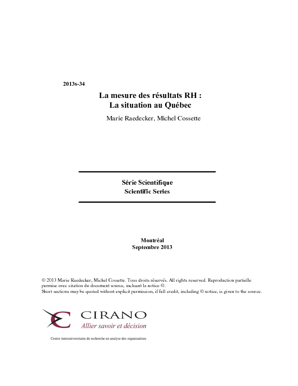 La mesure des résultats RH : La situation au Québec