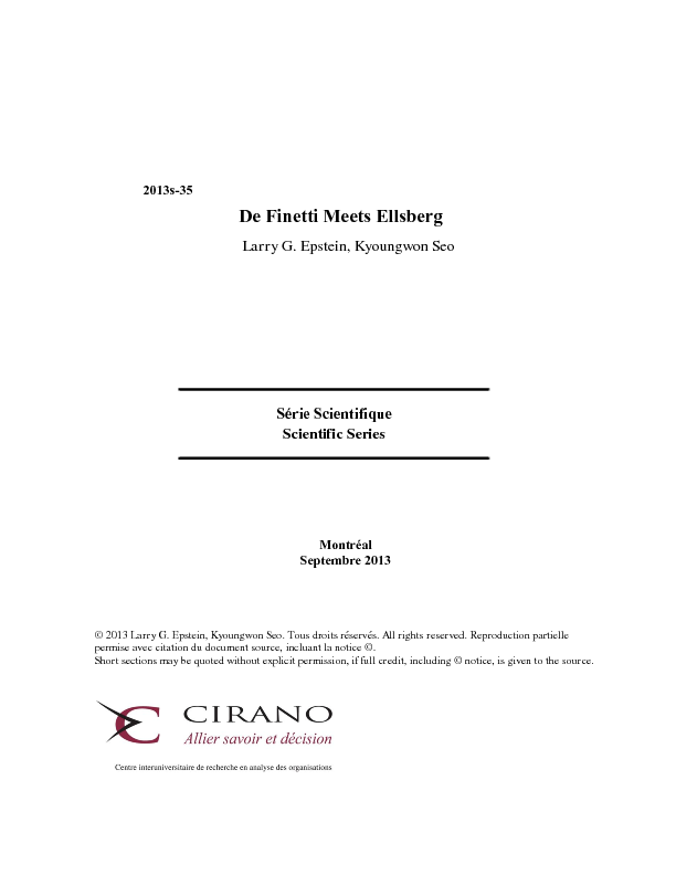 De Finetti Meets Ellsberg