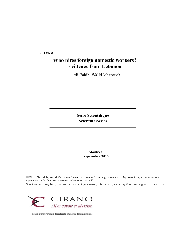Who hires foreign domestic workers? Evidence from Lebanon