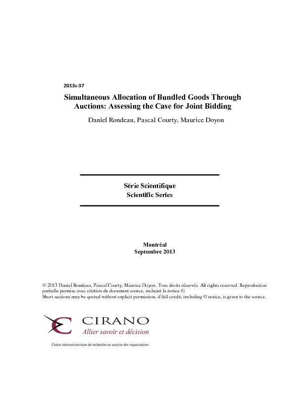 Simultaneous Allocation of Bundled Goods Through Auctions: Assessing the Case for Joint Bidding