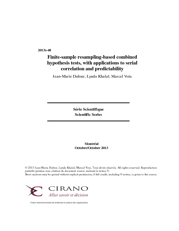 Finite-sample resampling-based combined hypothesis tests, with applications to serial correlation and predictability