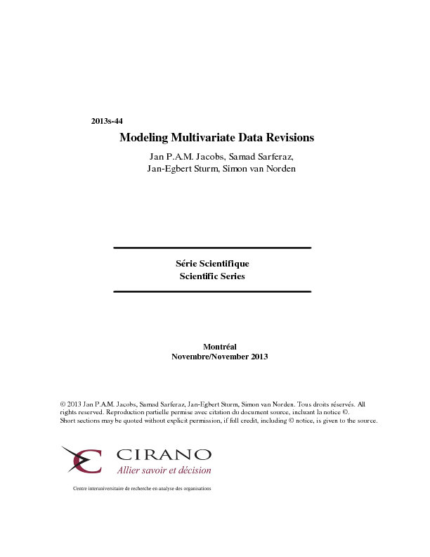Modeling Multivariate Data Revisions