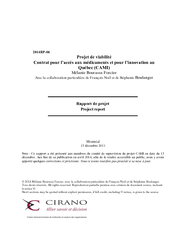 Projet de viabilité - Contrat pour l