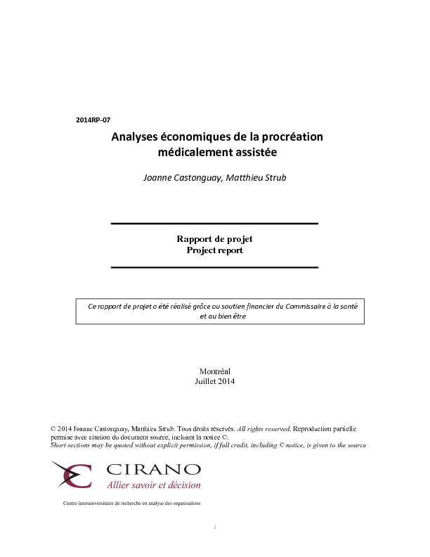 Analyses économiques de la procréation médicalement assistée