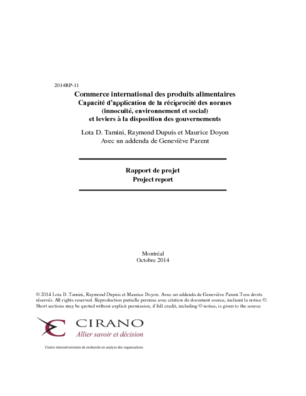 Commerce international des produits alimentaires - Capacité d