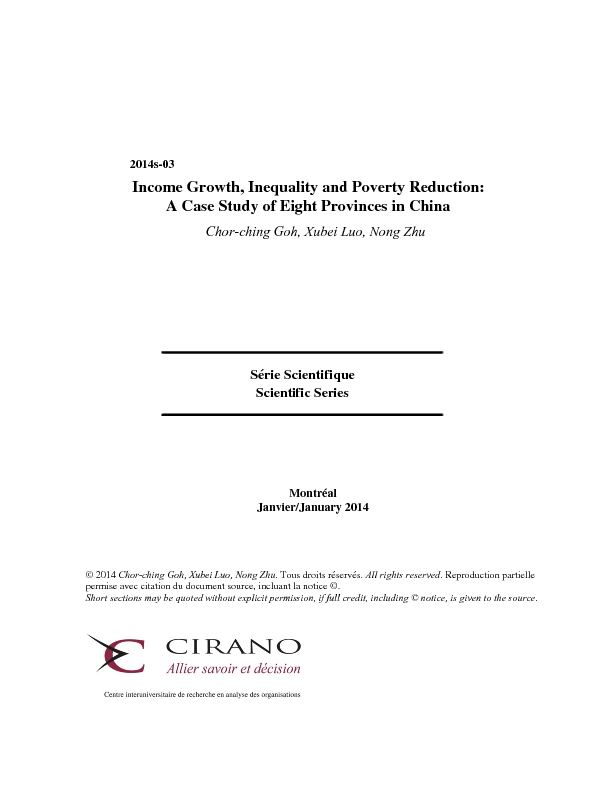 Income Growth, Inequality and Poverty Reduction: A Case Study of Eight Provinces in China