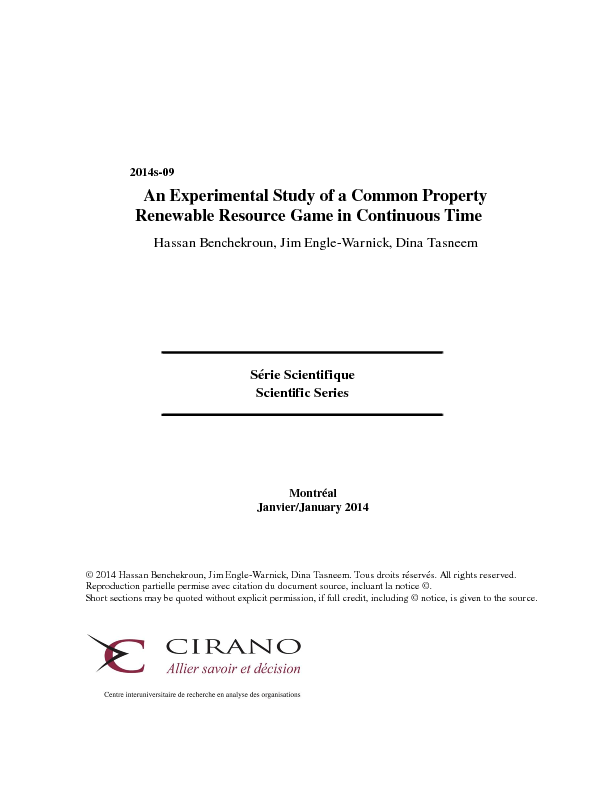 An Experimental Study of a Common Property Renewable Resource Game in Continuous Time