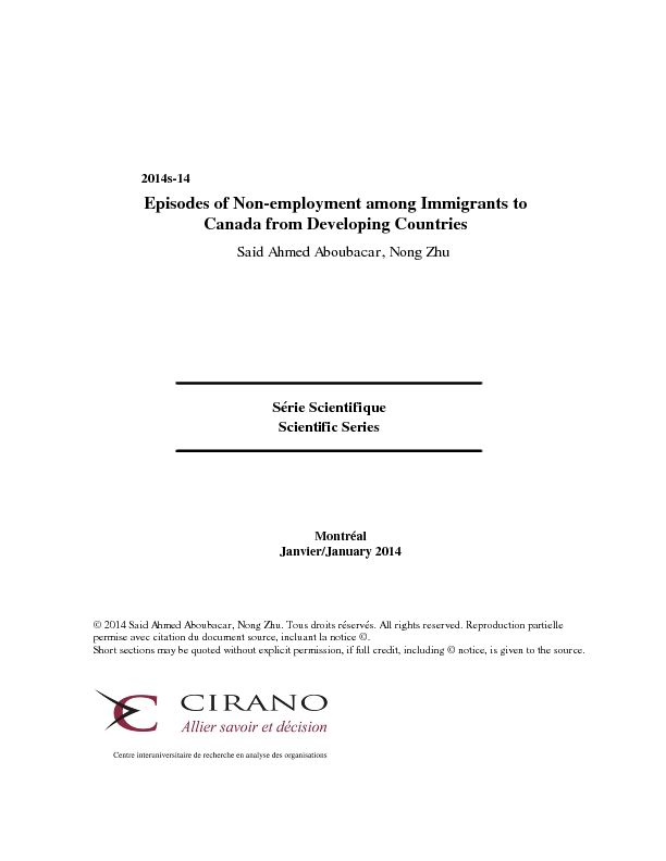 Episodes of Non-employment among Immigrants to Canada from Developing Countries