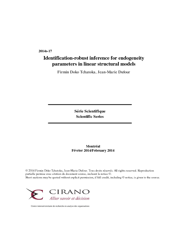 Identification-robust inference for endogeneity parameters in linear structural models
