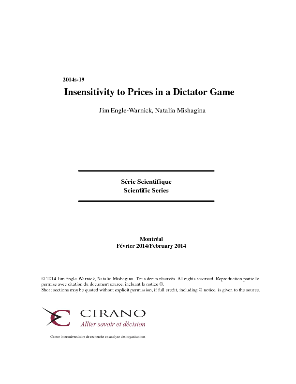 Insensitivity to Prices in a Dictator Game