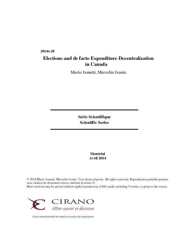 Elections and de facto Expenditure Decentralization in Canada