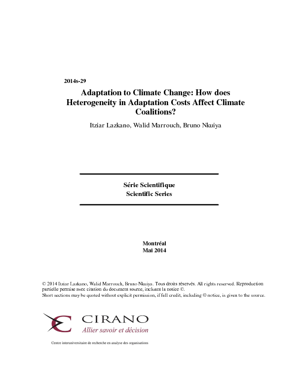 Adaptation to Climate Change: How does Heterogeneity in Adaptation Costs Affect Climate Coalitions?