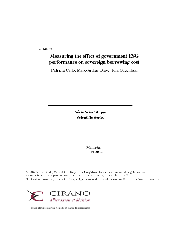 Measuring the effect of government ESG performance on sovereign borrowing cost