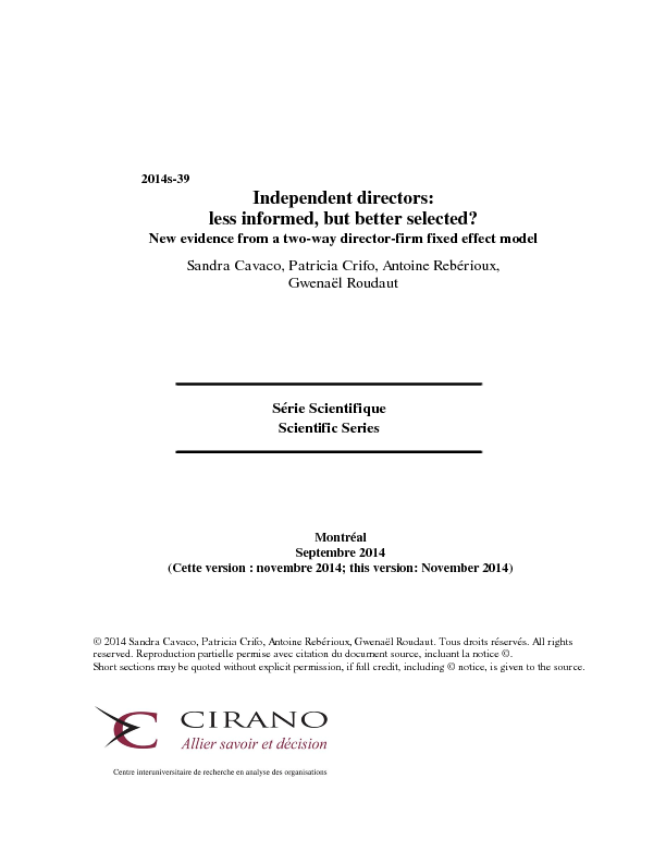 Independent directors: less informed, but better selected? New evidence from a two-way director-firm fixed effect model