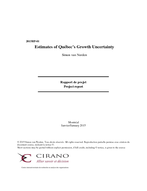 Estimates of Québec’s Growth Uncertainty