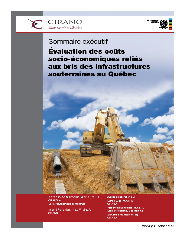 Évaluation des coûts socio-économiques reliés aux bris des infrastructures souterraines au Québec - Sommaire exécutif