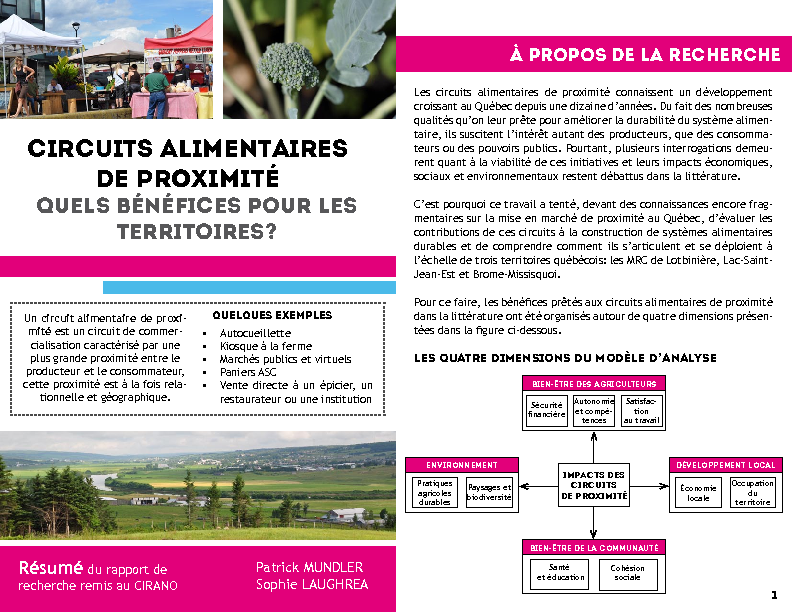 Sommaire exécutif : Circuits alimentaires de proximité - Quels bénéfices pour les territoires?