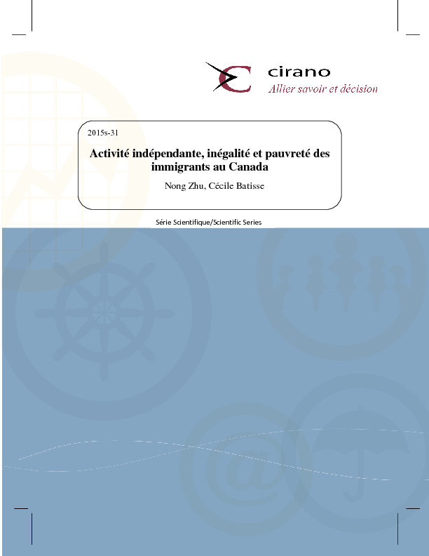 Activité indépendante, inégalité et pauvreté des immigrants au Canada