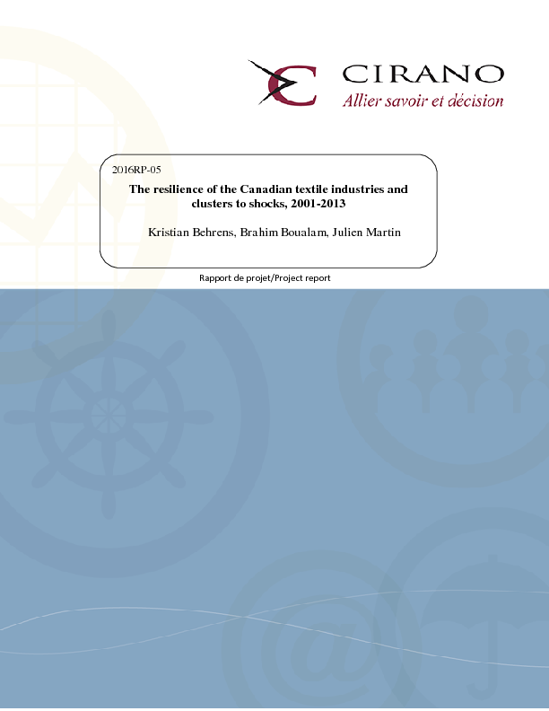 The resilience of the Canadian textile industries and clusters to shocks, 2001-2013