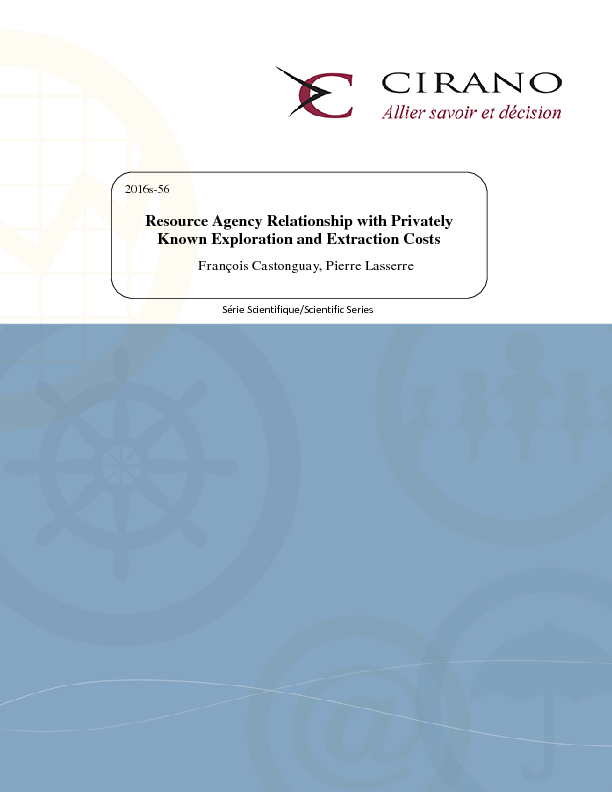 Resource Agency Relationship with Privately Known Exploration and Extraction Costs