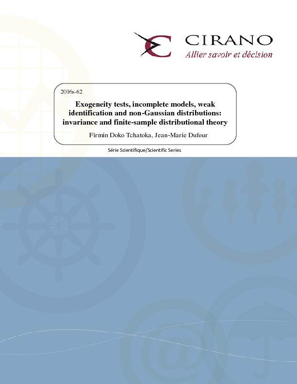 Exogeneity tests, incomplete models, weak identification and non-Gaussian distributions: invariance and finite-sample distributional theory