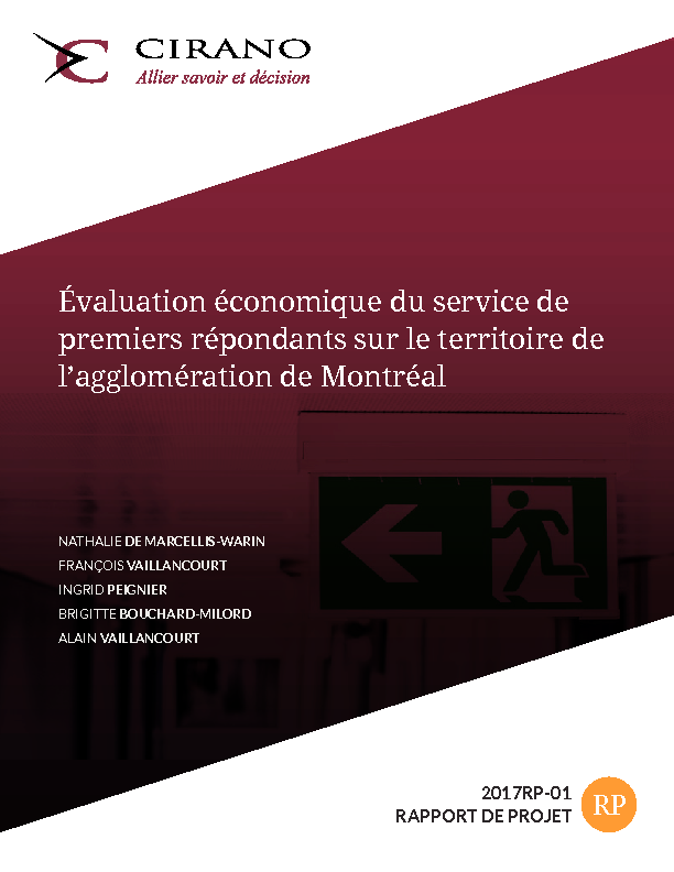 Évaluation économique du service de premiers répondants sur le territoire de l’agglomération de Montréal