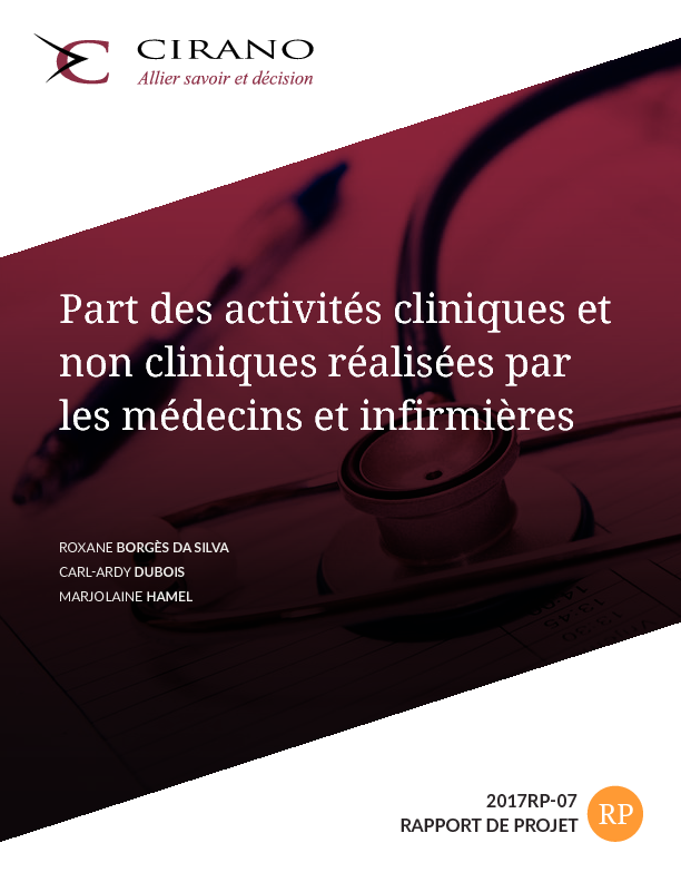 Part des activités cliniques et non cliniques réalisées par les médecins et infirmières