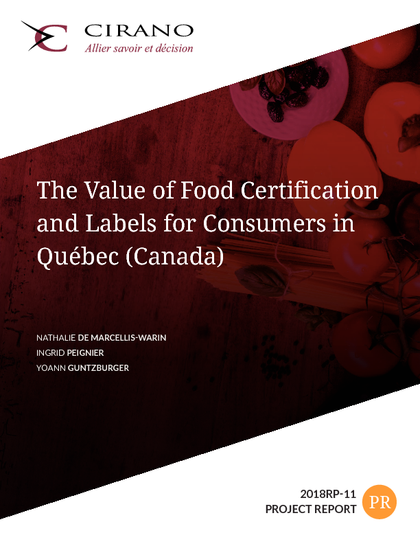 The Value of Food Certification and Labels  for Consumers in Québec (Canada) 