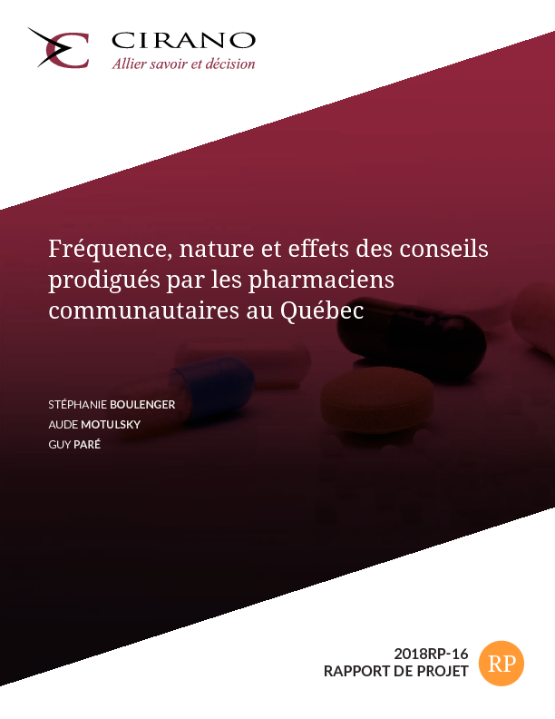 Fréquence, nature et effets des conseils prodigués par les pharmaciens communautaires au Québec