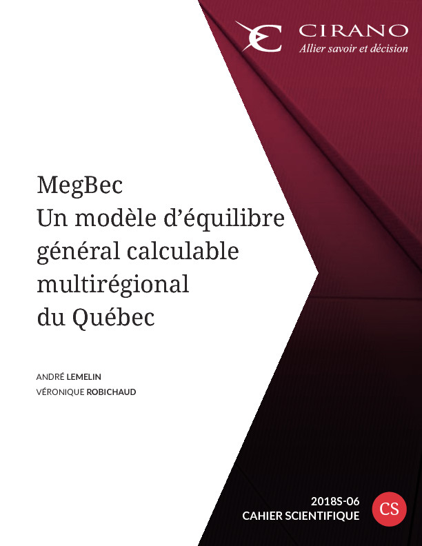 MegBec - Un modèle d’équilibre général calculable multirégional du Québec