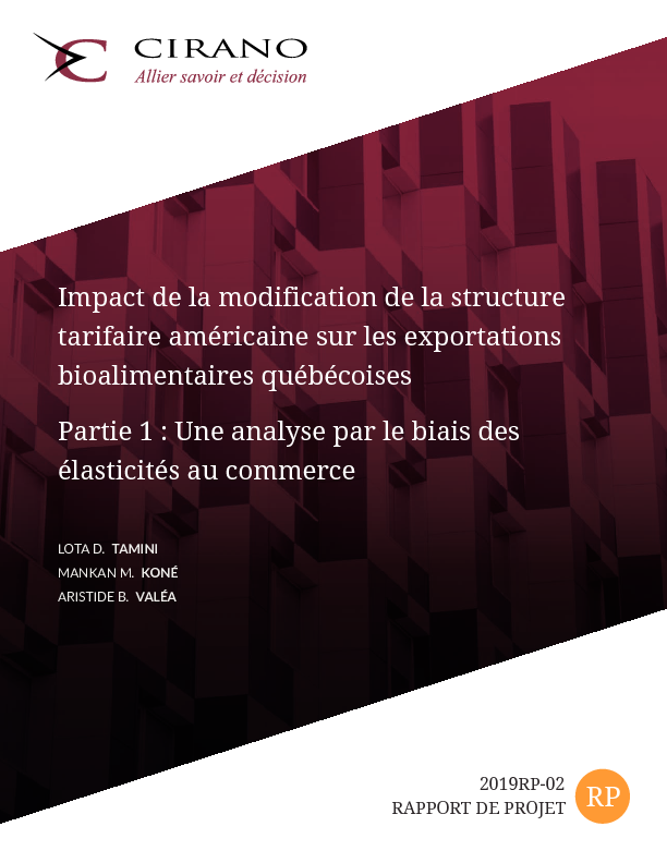 Impact de la modification de la structure tarifaire américaine sur les exportations bioalimentaires québécoises - Partie 1 : Une analyse par le biais des élasticités au commerce