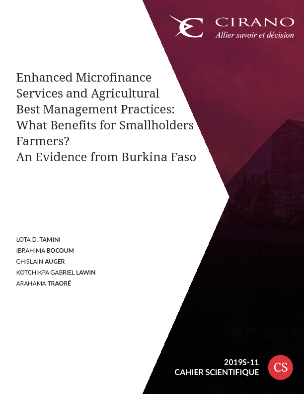 Enhanced Microfinance Services and Agricultural Best Management Practices: What Benefits for Smallholders Farmers? An Evidence from Burkina Faso