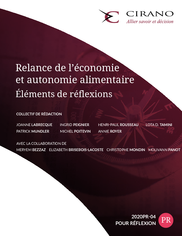 Relance de l’économie et autonomie alimentaire - Éléments de réflexions